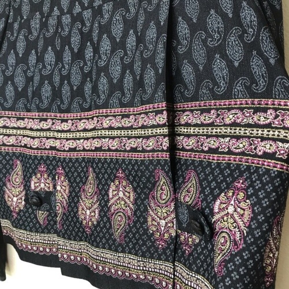 Vintage John Roberts Paisley Back Pleats Buttons Black Boxy Jacket Women's 14 - Picture 6 of 12